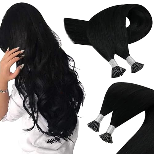 Sunny Hair 22inch I Tip Hair Extensions Human Hair Black Itip Human Hair Extension Jet Black I Tip Hair Extensions for Daily USe Soft Tip Hair Add Length for Women 50g
