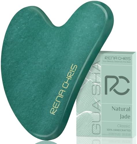 Rena Chris Gua Sha Facial Tools, Natural Jade Stone Guasha, Manual Massage Sticks for Jawline Sculpting and Puffiness Reducing, Facial Massage Tool, Skin-Care Tool (Green)