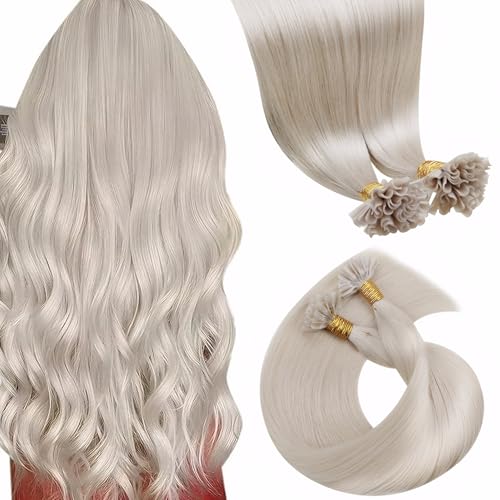 LaaVoo K Tip Hair Extensions Real Human Hair Blonde U Tip Hair Extensions Human Hair Platinum Blonde Blonde Ktip Human Hair Extensions 50g 50S 18 Inch