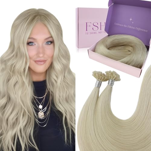 Fshine U Tip Human Hair Extensions White Blonde K Tip Hair Blonde 40g/50s 14 Inch Pre Bonded Extensions Hair Nail Tip Keratin Hair Extensions 0.8g/s