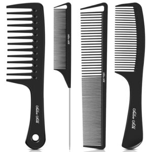 SALONSILK 4PCS Professional Comb Set, Wide Tooth Rat Tail Fine Tooth Hair Combs, Braiding Cutting Barber Styling Curly Parting Set for Men and Women