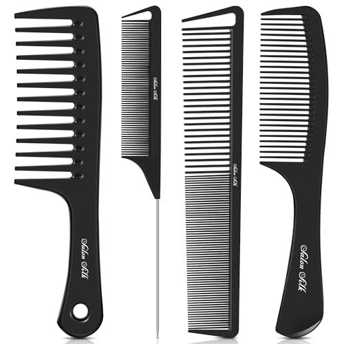 SALONSILK 4PCS Professional Comb Set, Wide Tooth Rat Tail Fine Tooth Hair Combs, Braiding Cutting Barber Styling Curly Parting Set for Men and Women